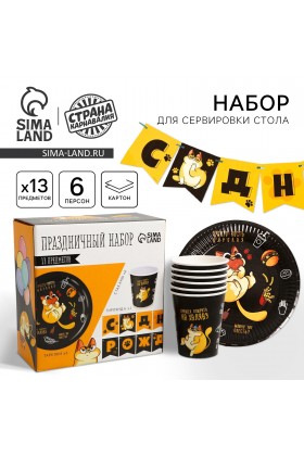 Набор С ДР Котик обжора  (сервировка\акс)