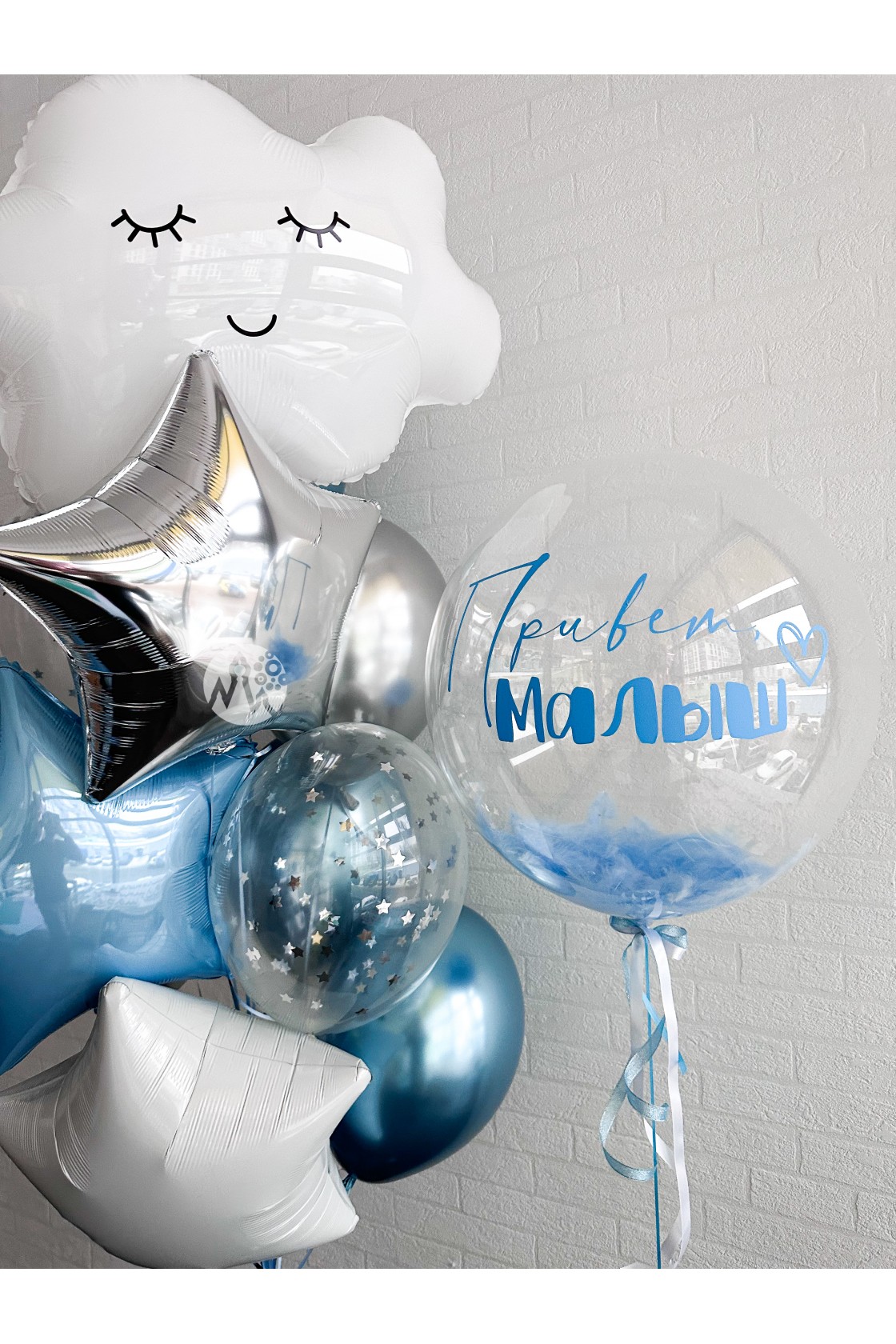 Композиция из воздушных шаров, на выписку из роддома для сыночка.