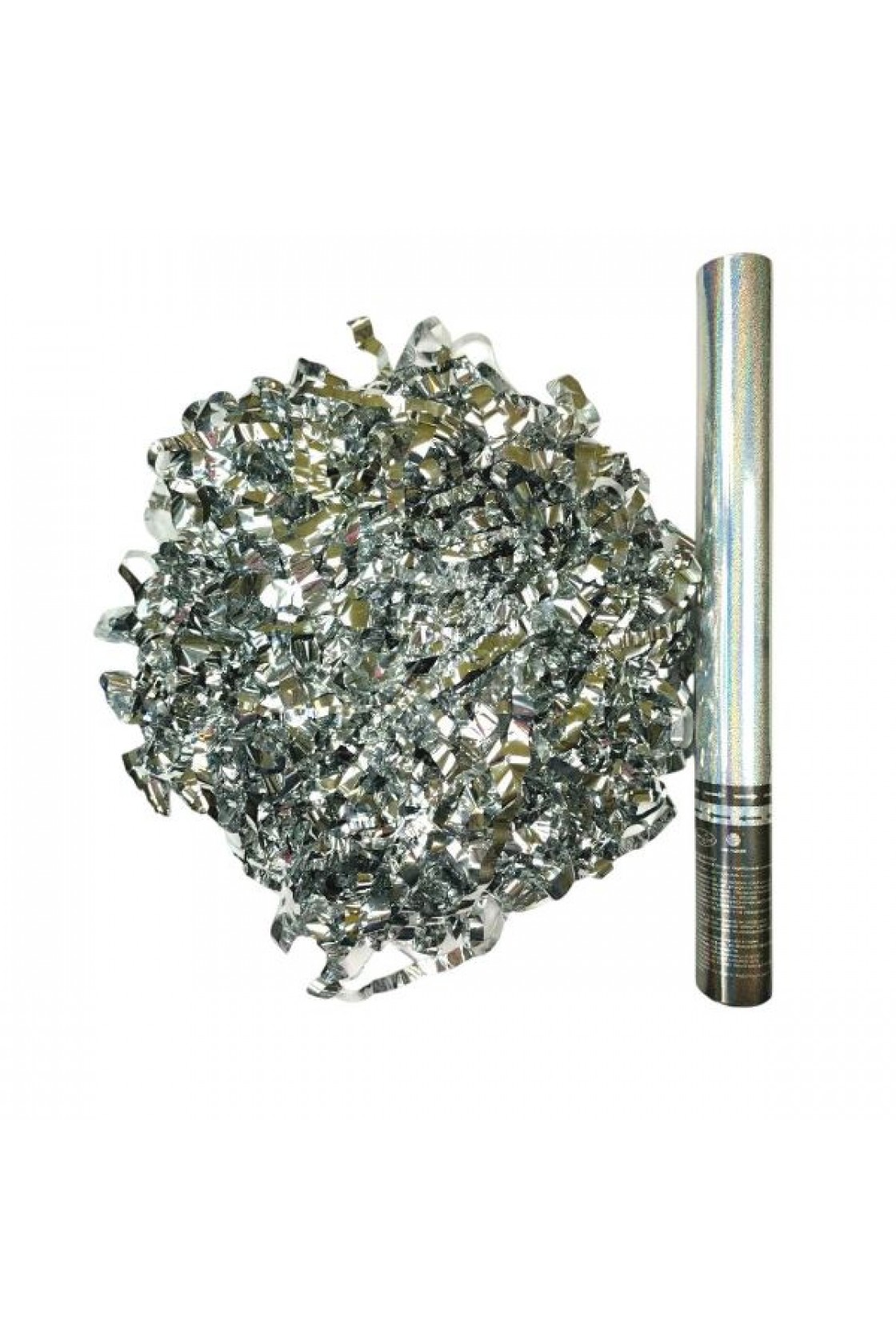 Купить Пневмохлопушка 40 см серебро серпантин в Новосибирске с доставкой