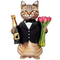 FM Фигура Кот с тюльпанами и шампанским