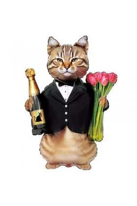 FM Фигура Кот с тюльпанами и шампанским