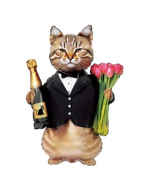 FM Фигура Кот с тюльпанами и шампанским