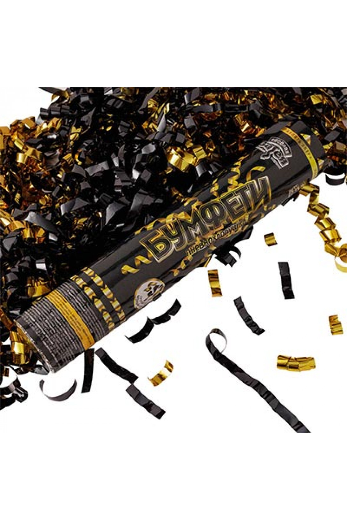 Купить Пневмохлопушка Бумфети 30 см Black&Gold серпантин в Новосибирске с доставкой